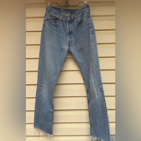 Levi’s Vintage 501 Button Fly Distressed Jeans, W30, L34, Made in USA, Raw Hem - Picture 1 of 9